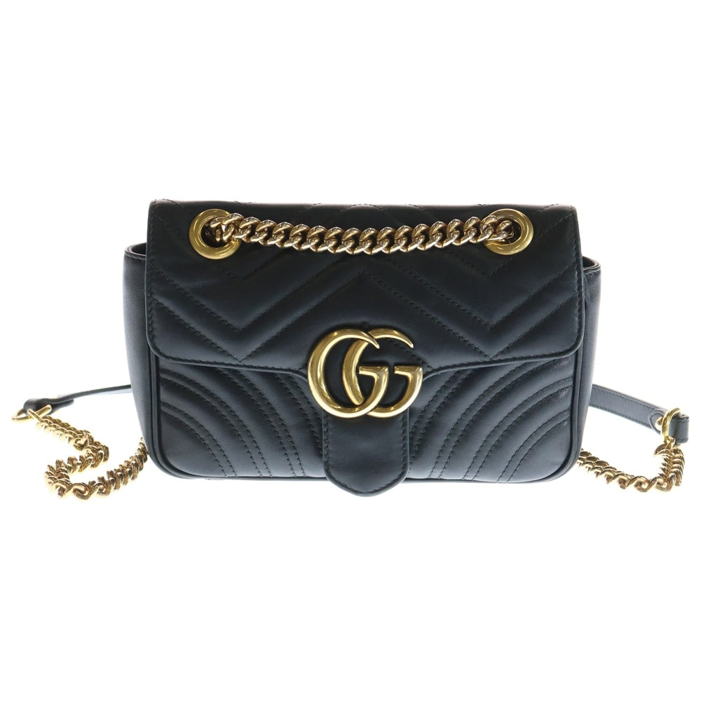 GUCCI(グッチ) GGマーモント キルティングショルダーバッグ チェーンバッグ ゴールド金具 レザー ブラック 443497