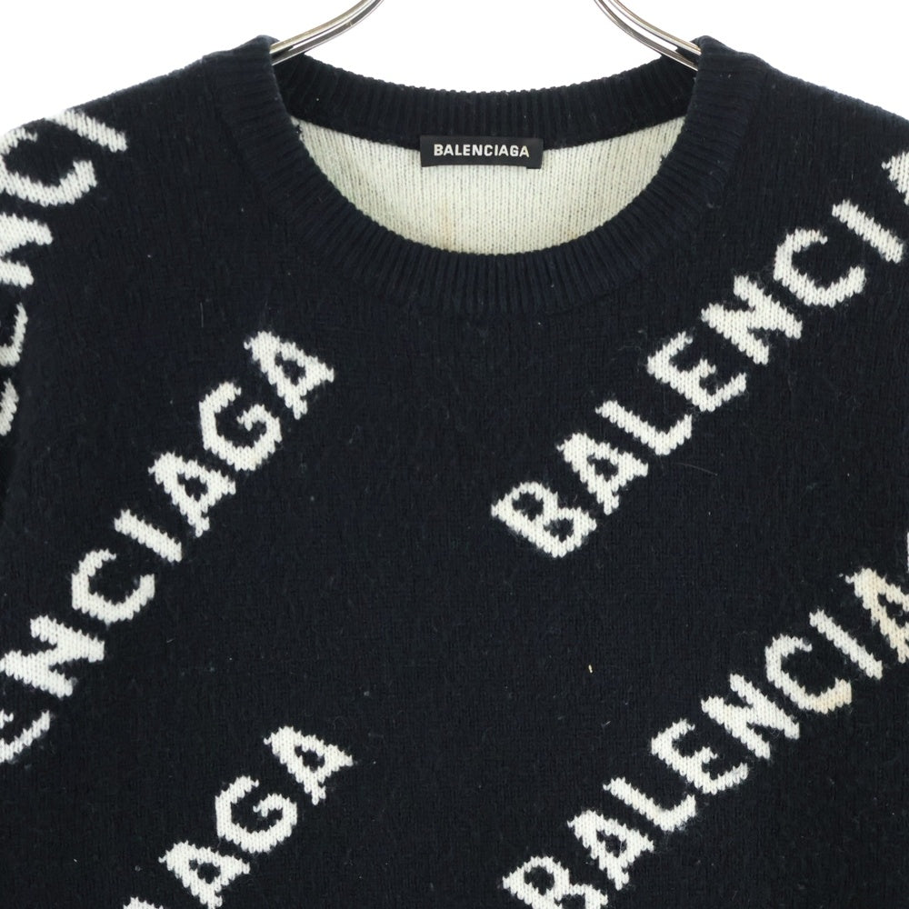 BALENCIAGA(バレンシアガ) 20AW オールオーバーロゴジャガード クルーネックニットセーター ブラック 648433 T1567