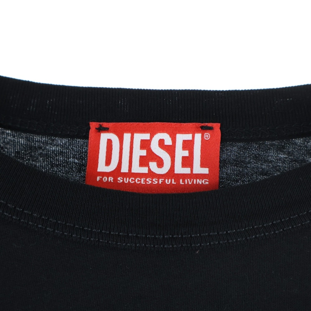 DIESEL(ディーゼル) フロントロゴ刺繍 バックDデザイン クルーネック半袖Tシャツカットソー ブラック A15164