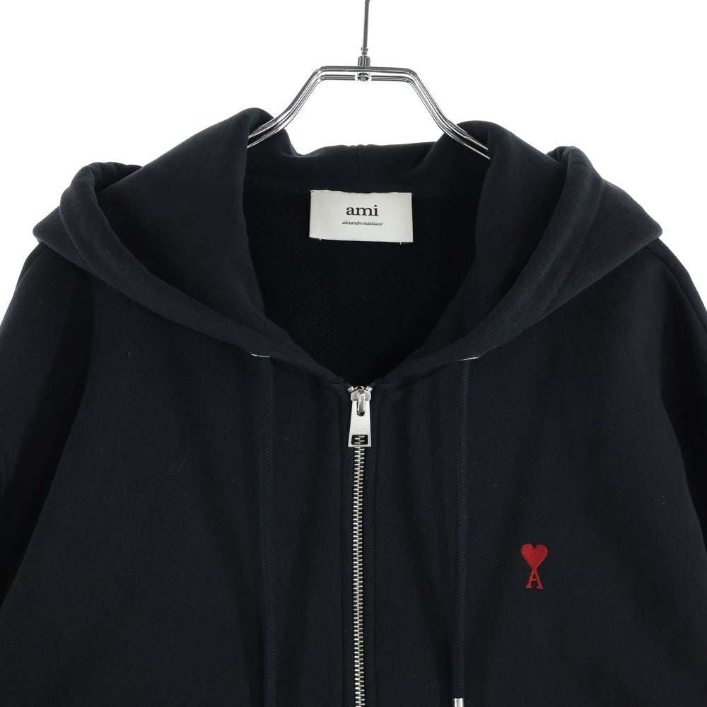 ami paris(アミパリス) ハート刺繍 ジップアップフーディー パーカー ブラック BFUSW435