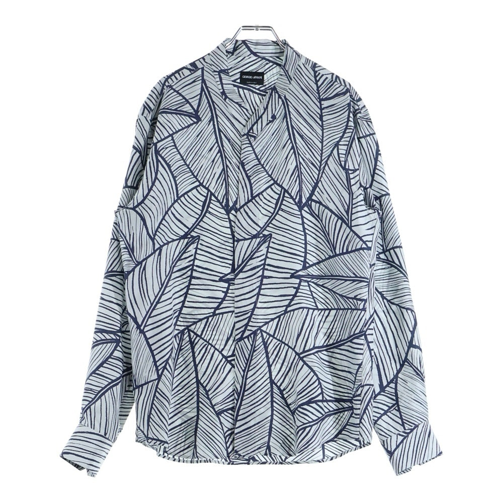 GIORGIO ARMANI(ジョルジオアルマーニ) 25SS リーフ柄 長袖シャツ シルク長袖シャツ ホワイト GM001428 TE14880
