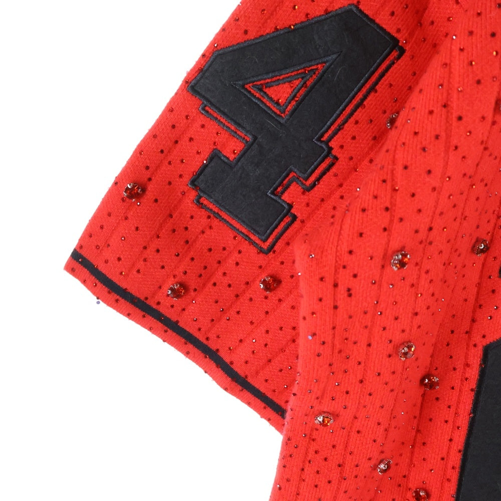 GUAPI(グアピ) ラインストーン装飾 半袖Tシャツ カットソー レッド