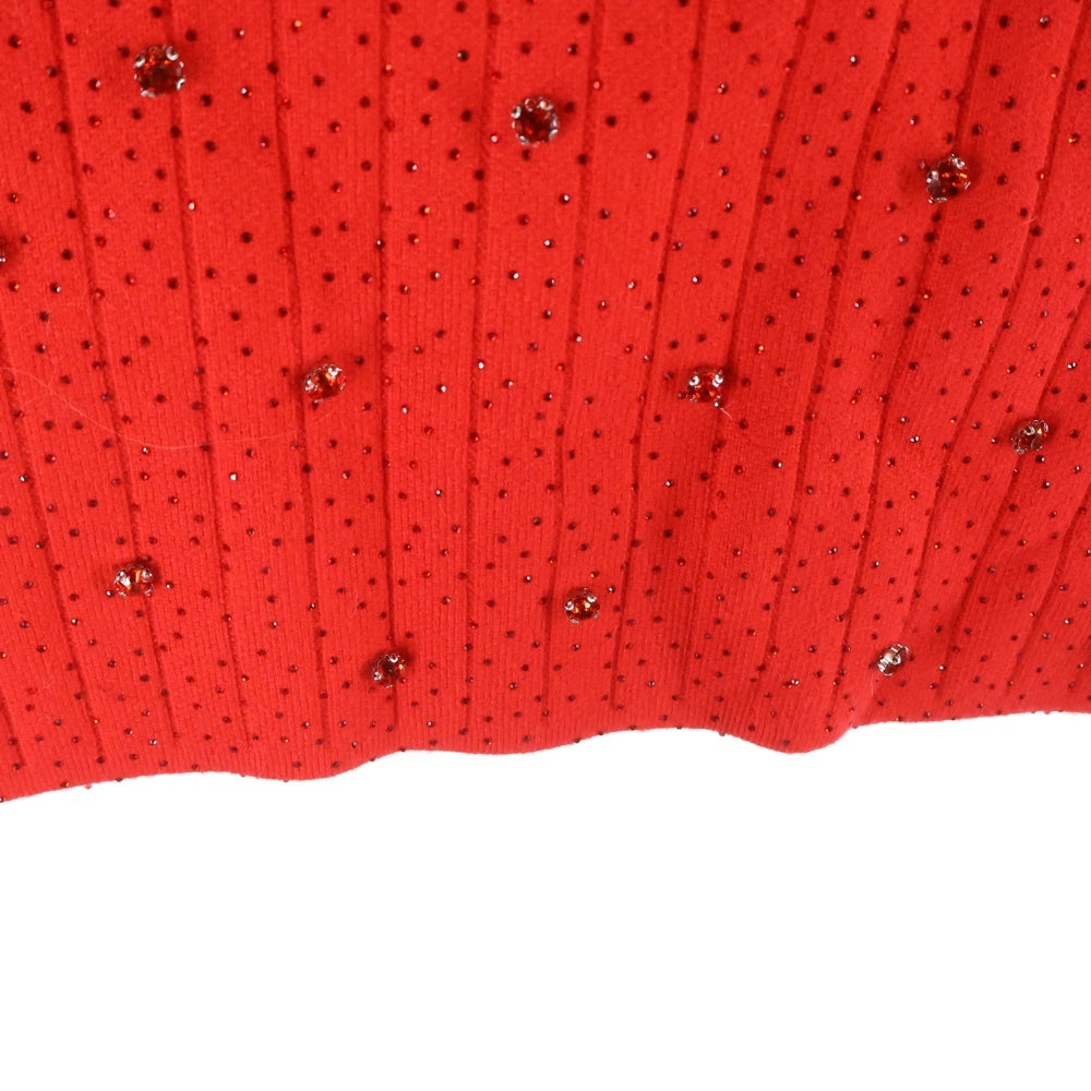 GUAPI(グアピ) ラインストーン装飾 半袖Tシャツ カットソー レッド