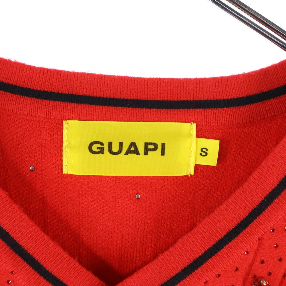 GUAPI(グアピ) ラインストーン装飾 半袖Tシャツ カットソー レッド