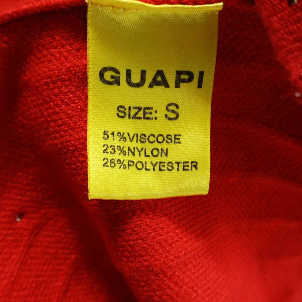 GUAPI(グアピ) ラインストーン装飾 半袖Tシャツ カットソー レッド