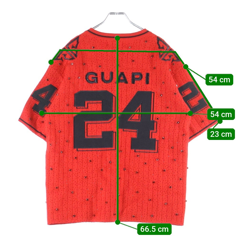 GUAPI(グアピ) ラインストーン装飾 半袖Tシャツ カットソー レッド