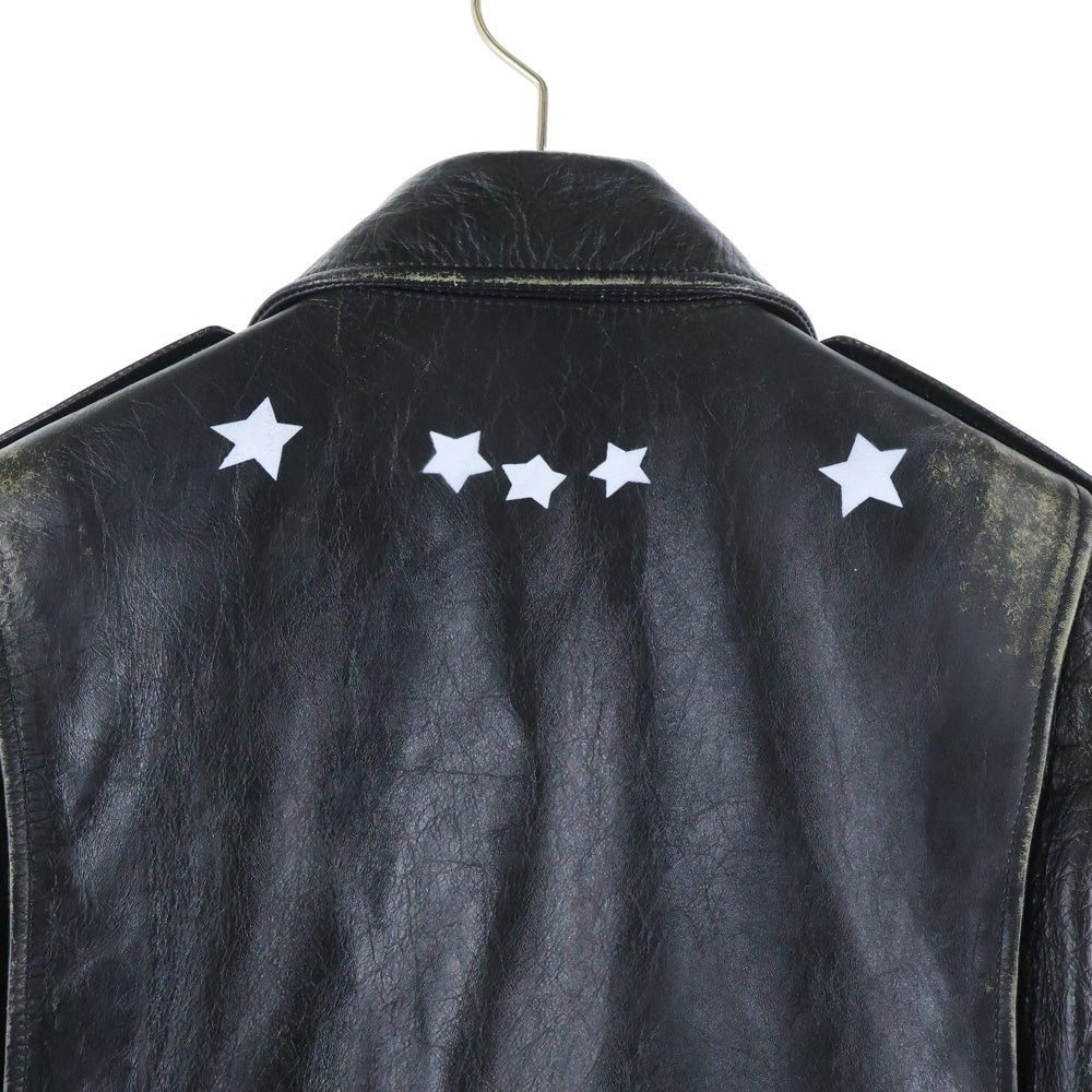 SAINT LAURENT PARIS(サンローランパリ) 17SS L17 ヴィンテージ加工スタープリントライダースレザージャケット ブラック 455923 Y5QD1