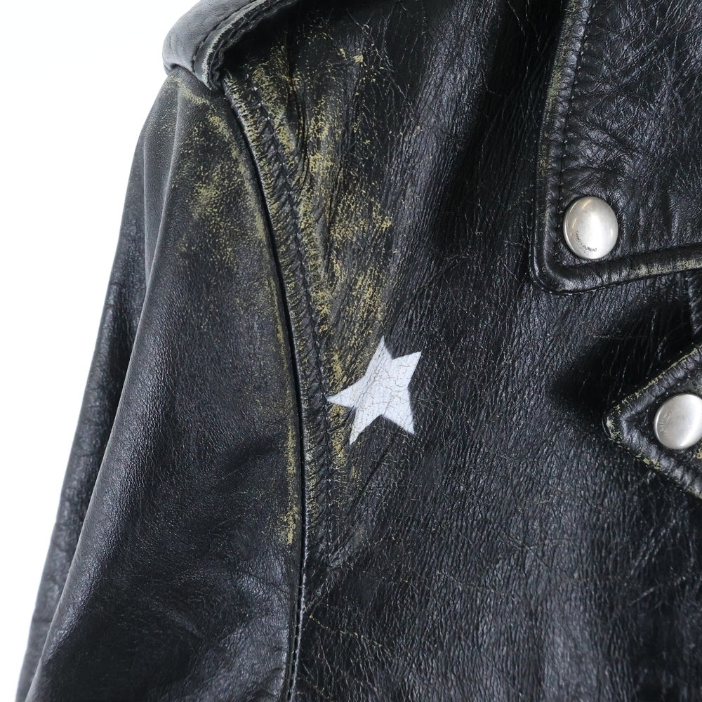 SAINT LAURENT PARIS(サンローランパリ) 17SS L17 ヴィンテージ加工スタープリントライダースレザージャケット ブラック 455923 Y5QD1