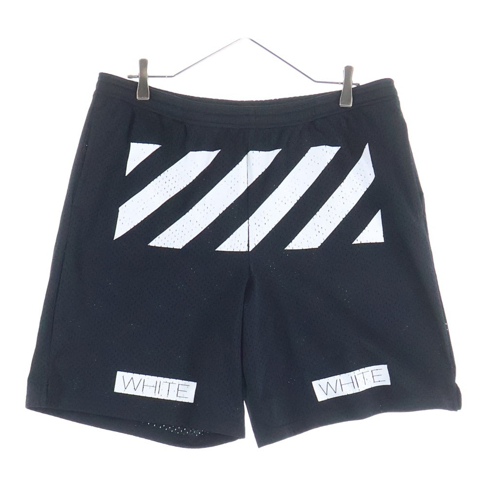 OFF-WHITE(オフホワイト) フロントプリント メッシュ ハーフパンツ ショーツ ブラック 1178-343-3484