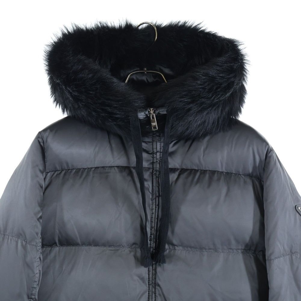 PRADA(プラダ) 20AW Aライン シープスキン ファー付きナイロンダウンコート グレー 29P117 レディース