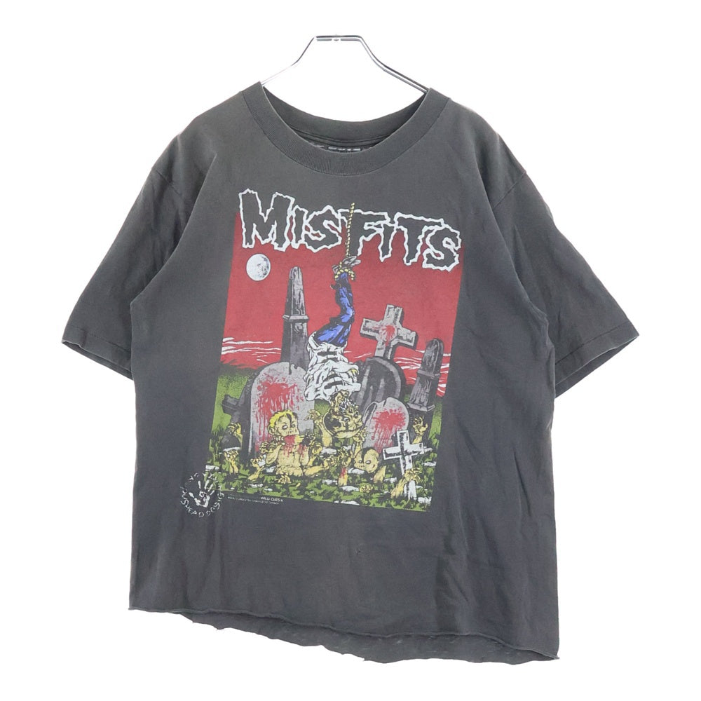 VINTAGE(ヴィンテージ) 90S MISFITS PUSHED 1995 ヴィンテージ ミスフィッツ ヘッドプリント フロントプリント クルーネック半袖Tシャツ カットソー チャコールグレー