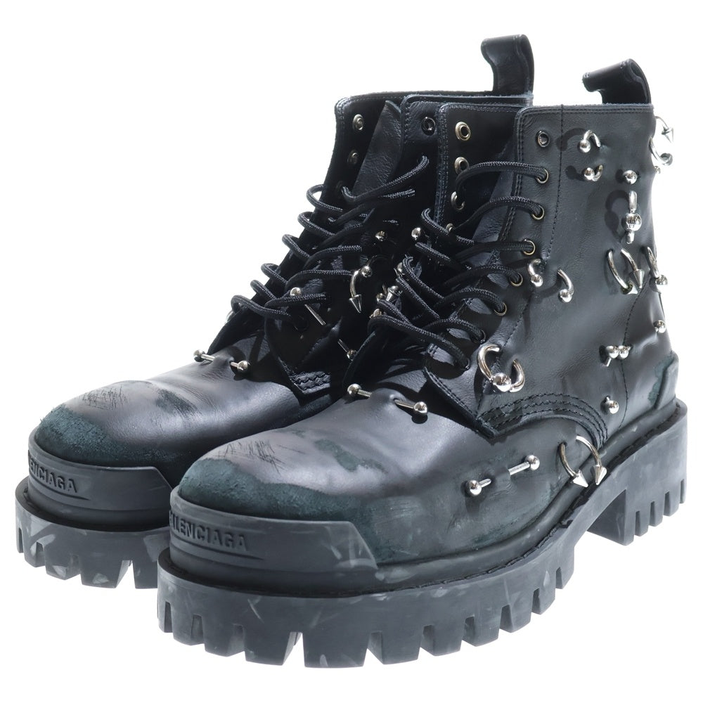 BALENCIAGA(バレンシアガ) STRIKE 20MM ストライクピアーシングレザーブーツ ブラック/シルバー 763495