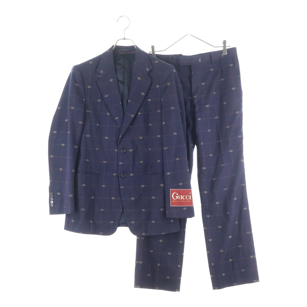 GUCCI(グッチ) GGチェックジャガード シングルテーラードジャケット スラックスパンツ セットアップスーツ ネイビー 645355 ZAF0S