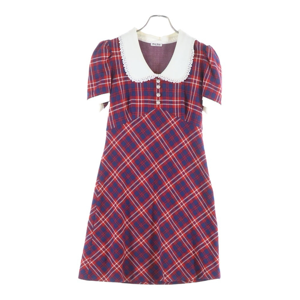 miumiu(ミュウミュウ) Plaid Mini Dress in Rosso チェック柄 ミニドレス ワンピース レッド MJA801 1IWJ レディース