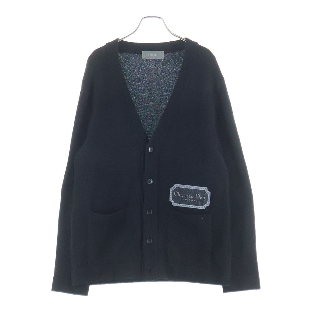 Christian Dior(クリスチャンディオール) レフトサイドロゴ刺繍 Vネック カシミヤ カーディガン ブラック 243M230AT474