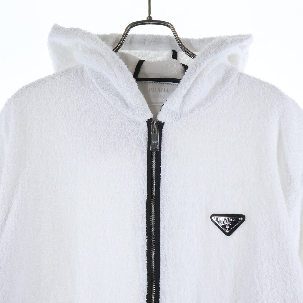 PRADA(プラダ) 22SS Cotton Terry ナイロン トライアングルロゴ 三角プレート テリークロス ジップアップパーカー ホワイト SGC033