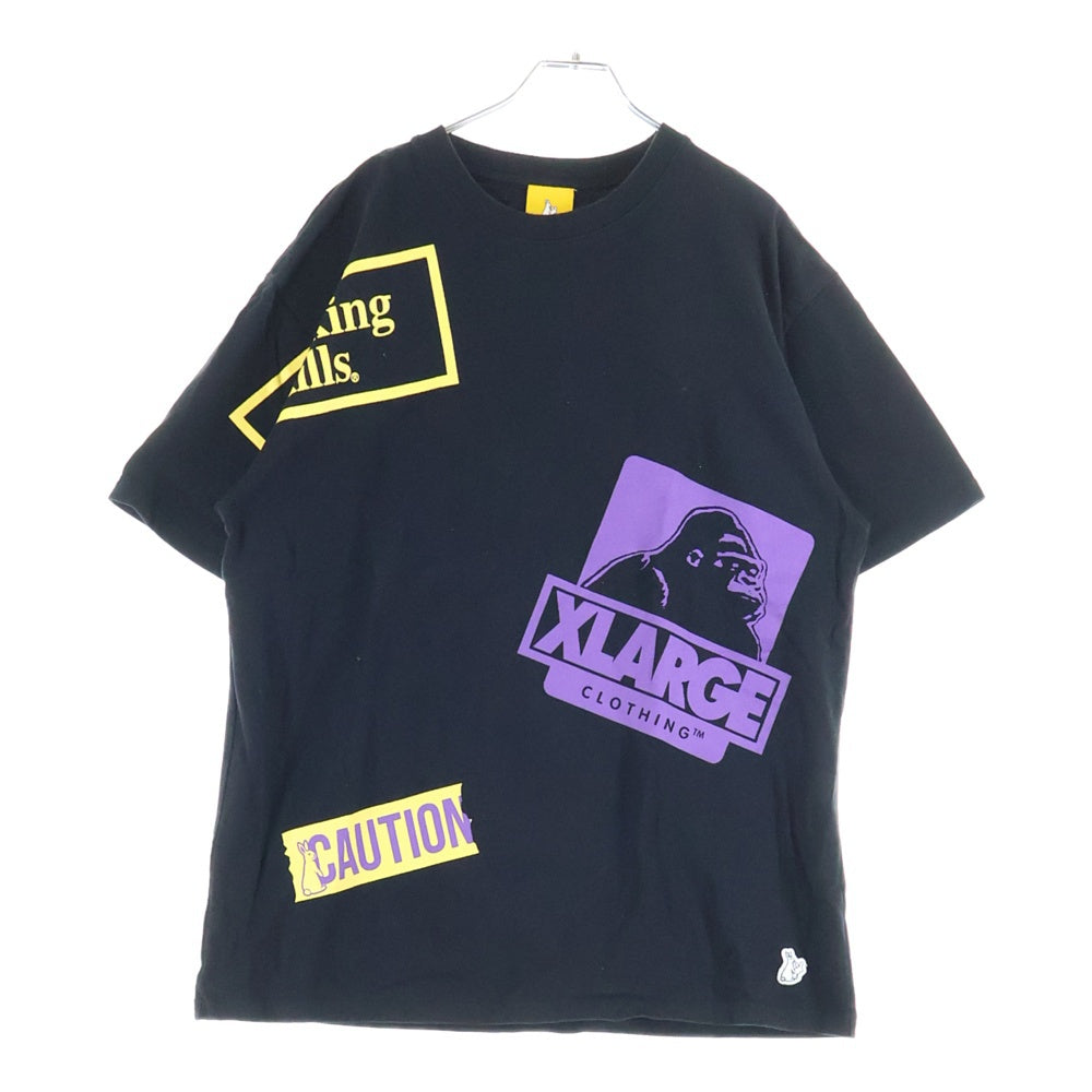 FR2(エフアールツー) ×XLARGE ×エクストララージ 両面ロゴプリント クルーネック半袖Tシャツ カットソー ブラック FRC1106
