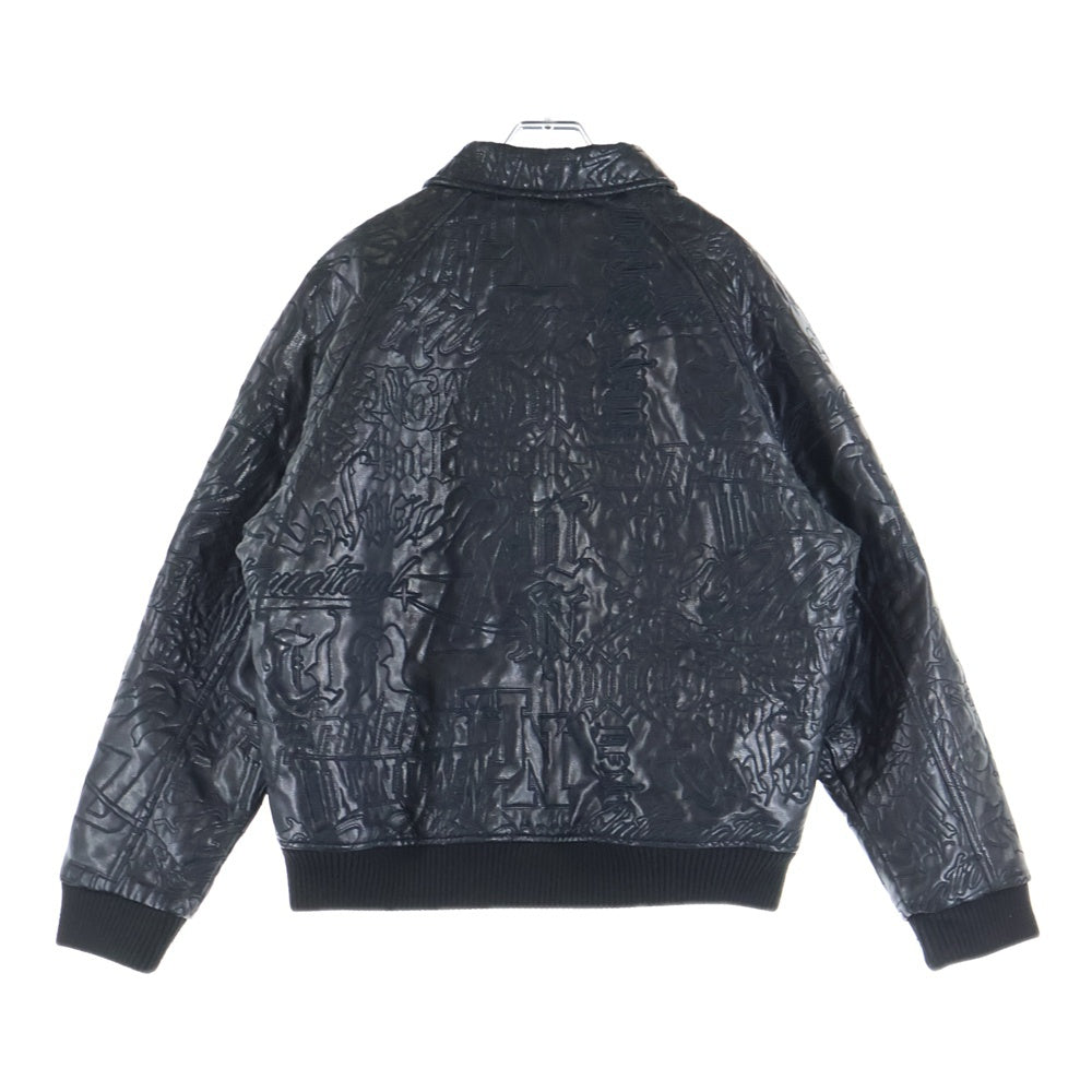 UNKNOWN LONDON(アンノーンロンドン) フェイクレザー 総柄デザイン レザージャケット ブラック