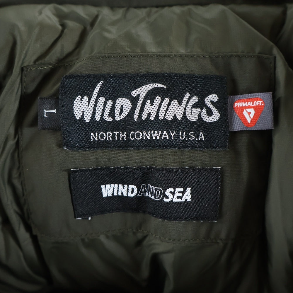WILD THINGS(ワイルドシングス) ×WIND AND SEA READY PARKA ×ウィンダンシー ロゴ刺繍 フーデッドダウンコート カーキ WT22525SN-WAS