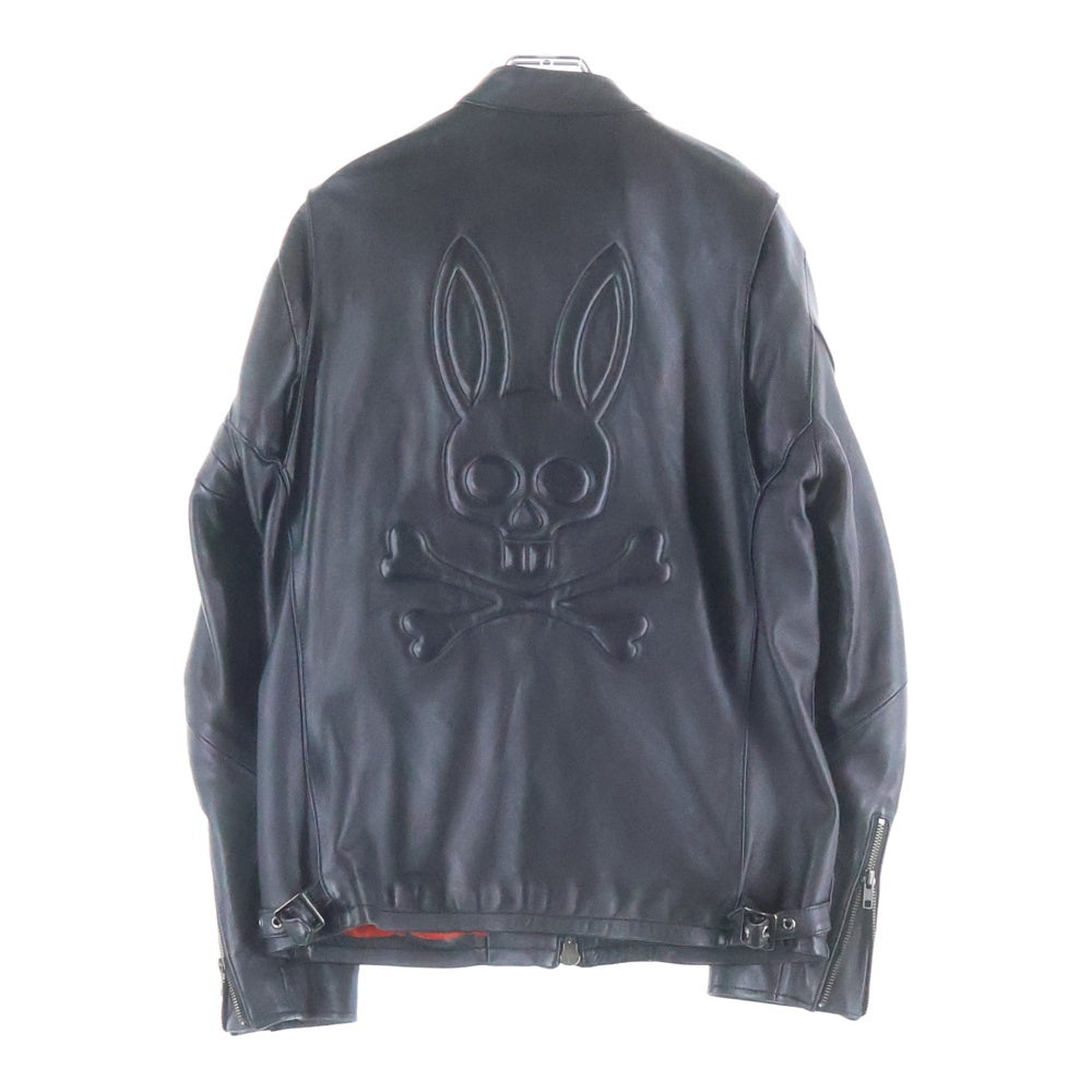 Psycho Bunny(サイコバニー) シングルライダース エンボスロゴレザージャケット ブラック PB-CY-72810