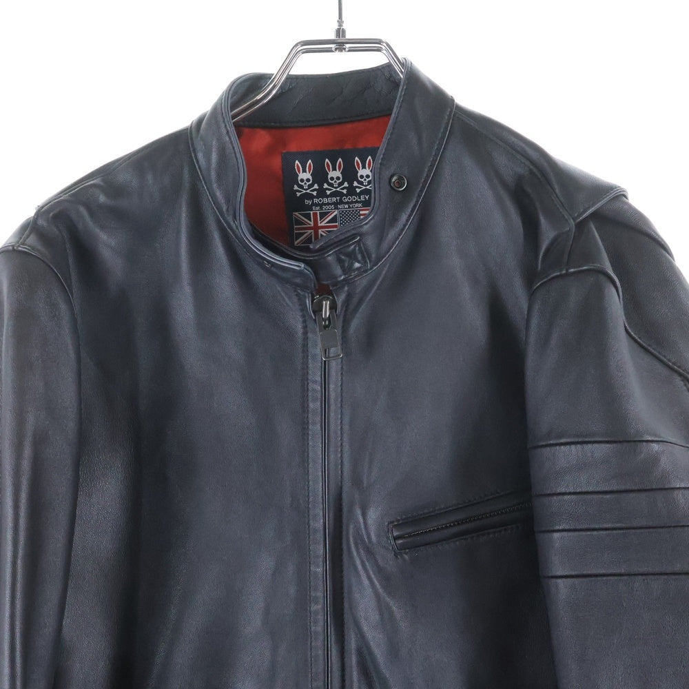 Psycho Bunny(サイコバニー) シングルライダース エンボスロゴレザージャケット ブラック PB-CY-72810