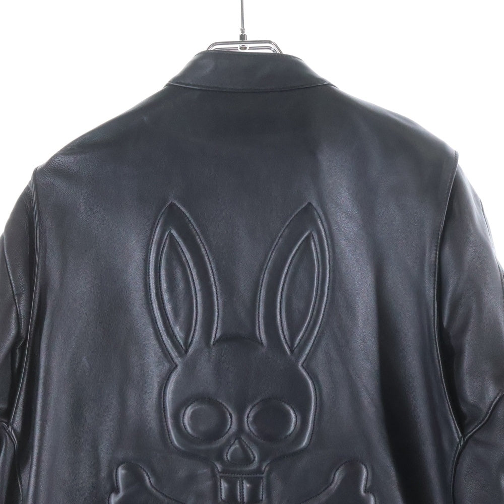 Psycho Bunny(サイコバニー) シングルライダース エンボスロゴレザージャケット ブラック PB-CY-72810