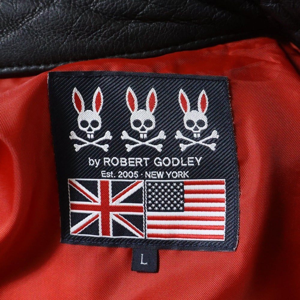 Psycho Bunny(サイコバニー) シングルライダース エンボスロゴレザージャケット ブラック PB-CY-72810