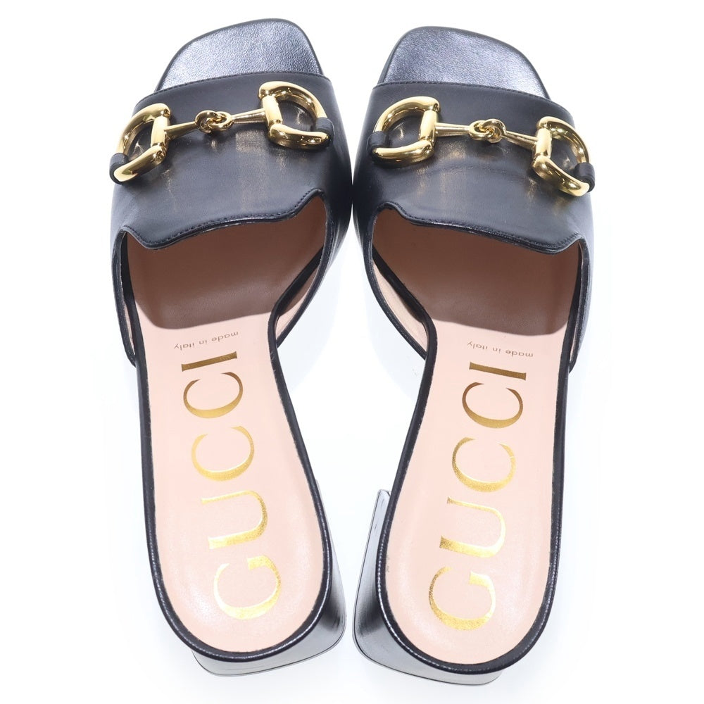 GUCCI(グッチ) ホースビット オープントゥ ヒール サンダル ブラック 655412 レディース