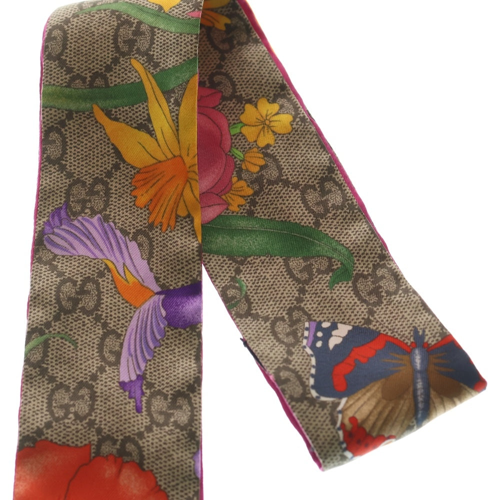GUCCI(グッチ) GGスプリーム 総柄デザイン シルク スカーフ ブラウン