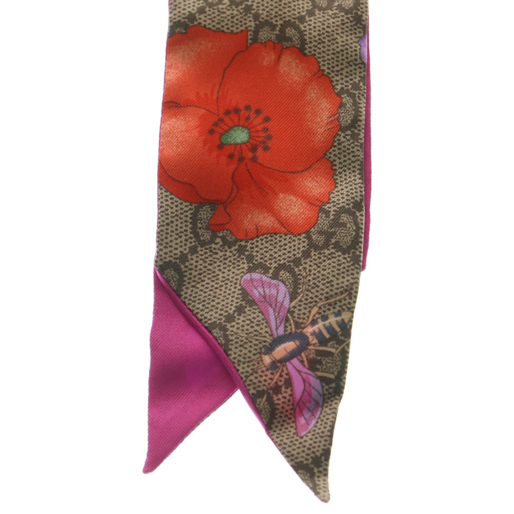 GUCCI(グッチ) GGスプリーム 総柄デザイン シルク スカーフ ブラウン