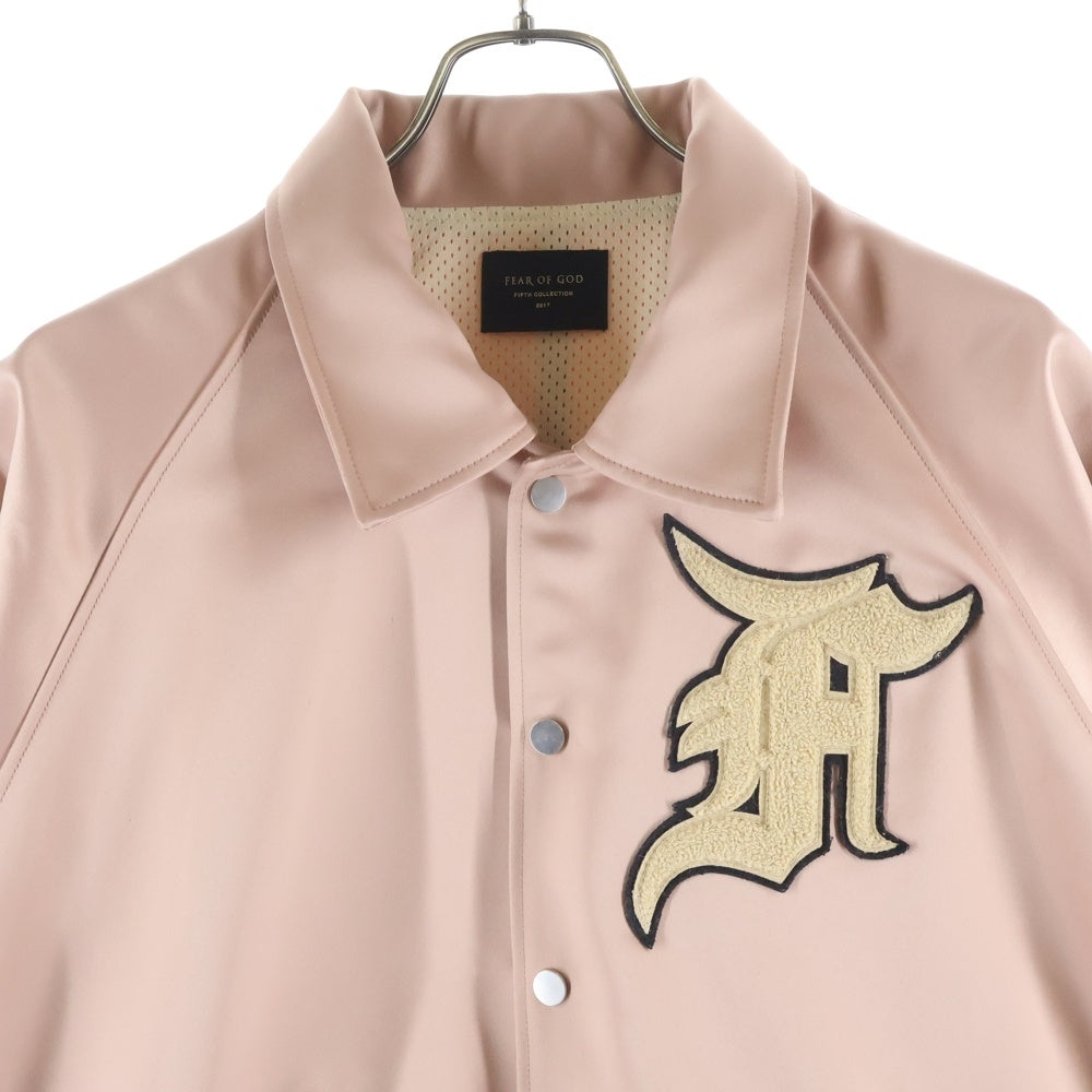 FEAR OF GOD(フィアオブゴッド) サテンベースボールジャケット ロゴパッチ ピンク 5C17N