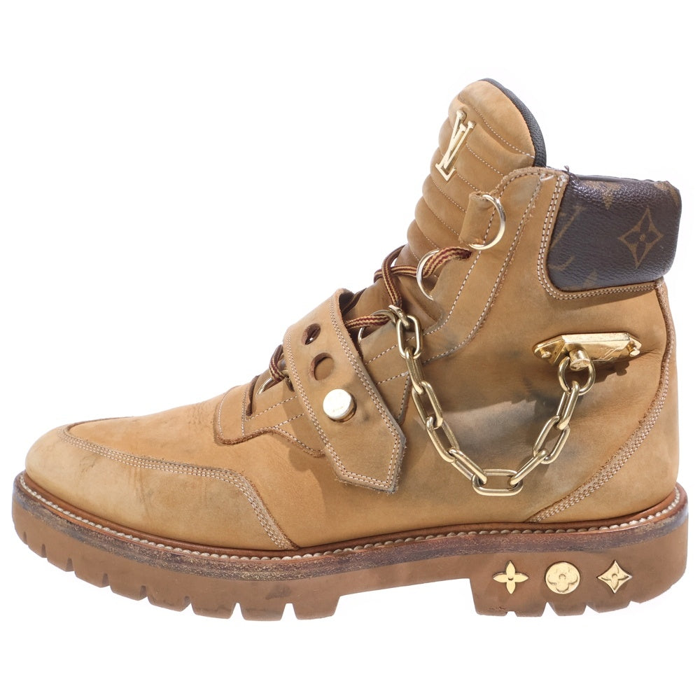 LOUIS VUITTON(ルイヴィトン) LVクリーパーライン チェーン装飾 ヌバック レザー アンクルブーツ ハイカットスニーカー ブラウン 7 1/2