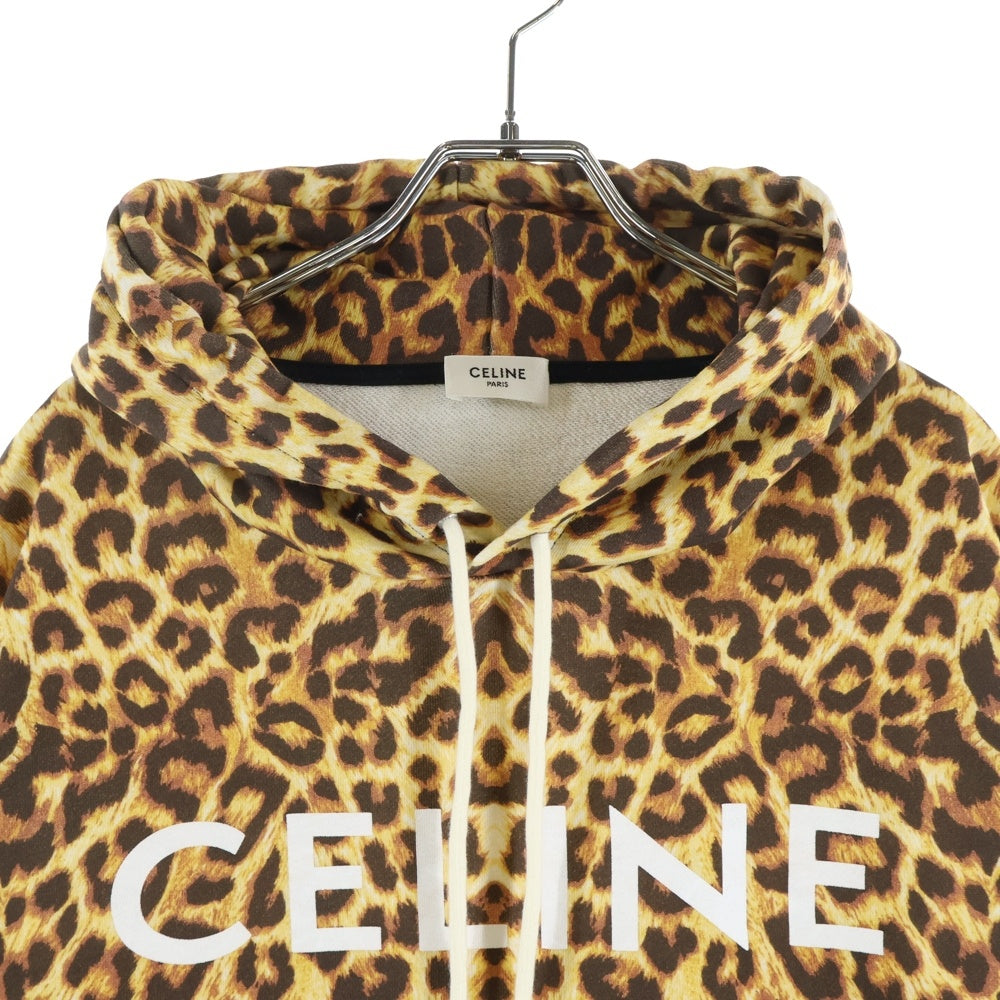 CELINE(セリーヌ) 21SS フロントロゴ レオパード柄 コットンパーカー イエロー/ブラウン 2Y321519M