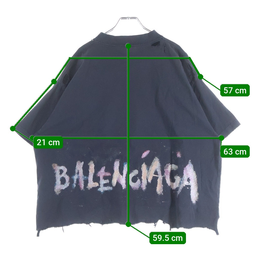 BALENCIAGA(バレンシアガ) デストロイ加工 ラメロゴ 半袖Tシャツ カットソー グレー 783399