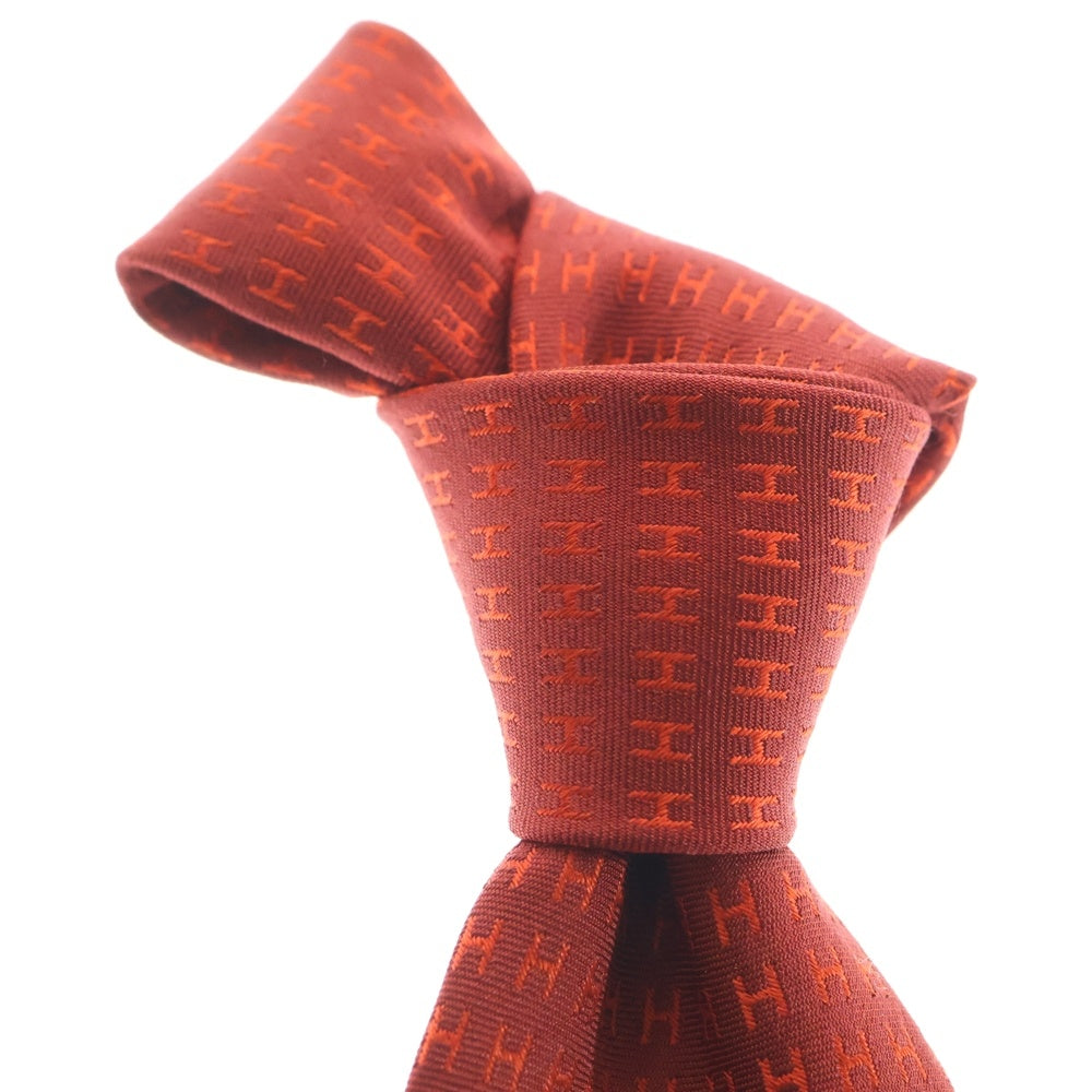 HERMES(エルメス) 総柄 Hロゴ ネクタイ シルク オレンジ