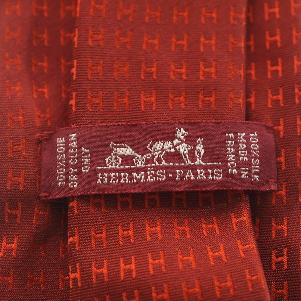 HERMES(エルメス) 総柄 Hロゴ ネクタイ シルク オレンジ