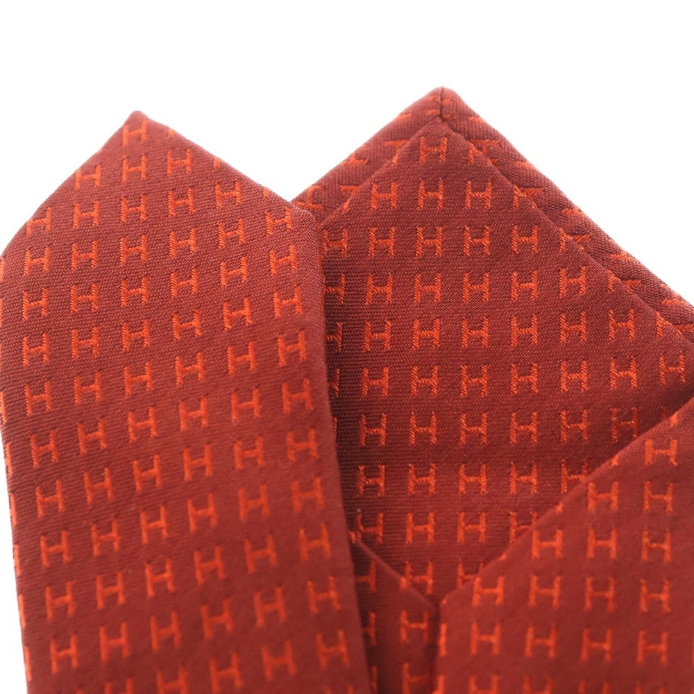 HERMES(エルメス) 総柄 Hロゴ ネクタイ シルク オレンジ