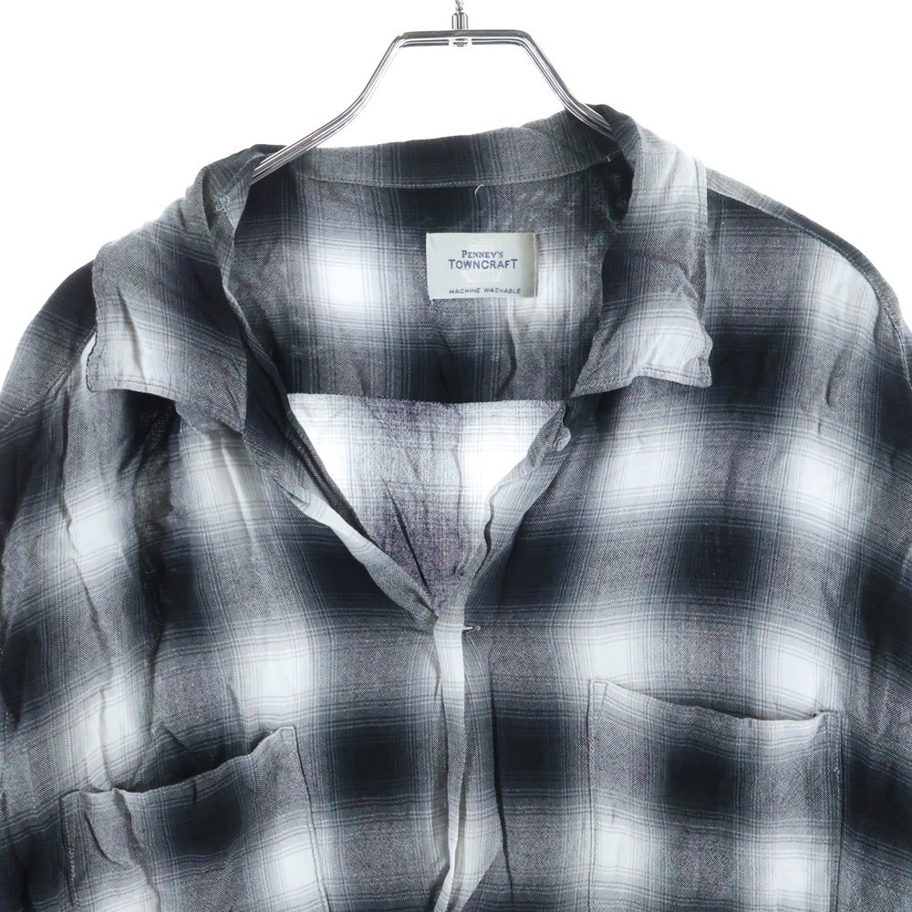 PENNEYS TOWNCRAFT(ぺニーズタウンクラフト) オンブレ チェック レーヨン オープンカラー 半袖 シャツ グレー