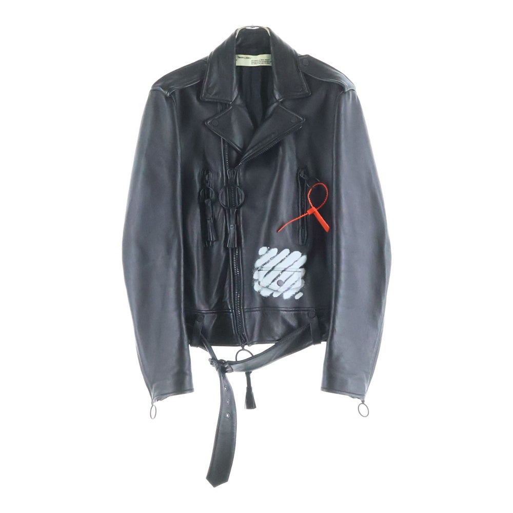OFF-WHITE(オフホワイト) 17SS スプレーロゴ ダブルライダース ジャケット ブラック
