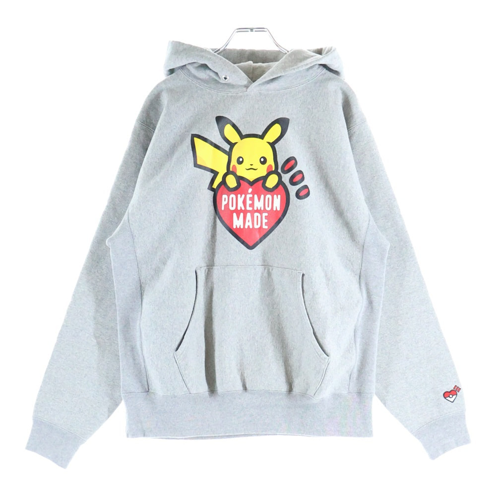 HUMAN MADE(ヒューマンメイド) 25AW ×POKEMON MADE HEAVYWEIGHT HOODIE ポケモン ピカチュウ フロントロゴプリント プルオーバースウェットパーカー フーディ グレー XX30CS006