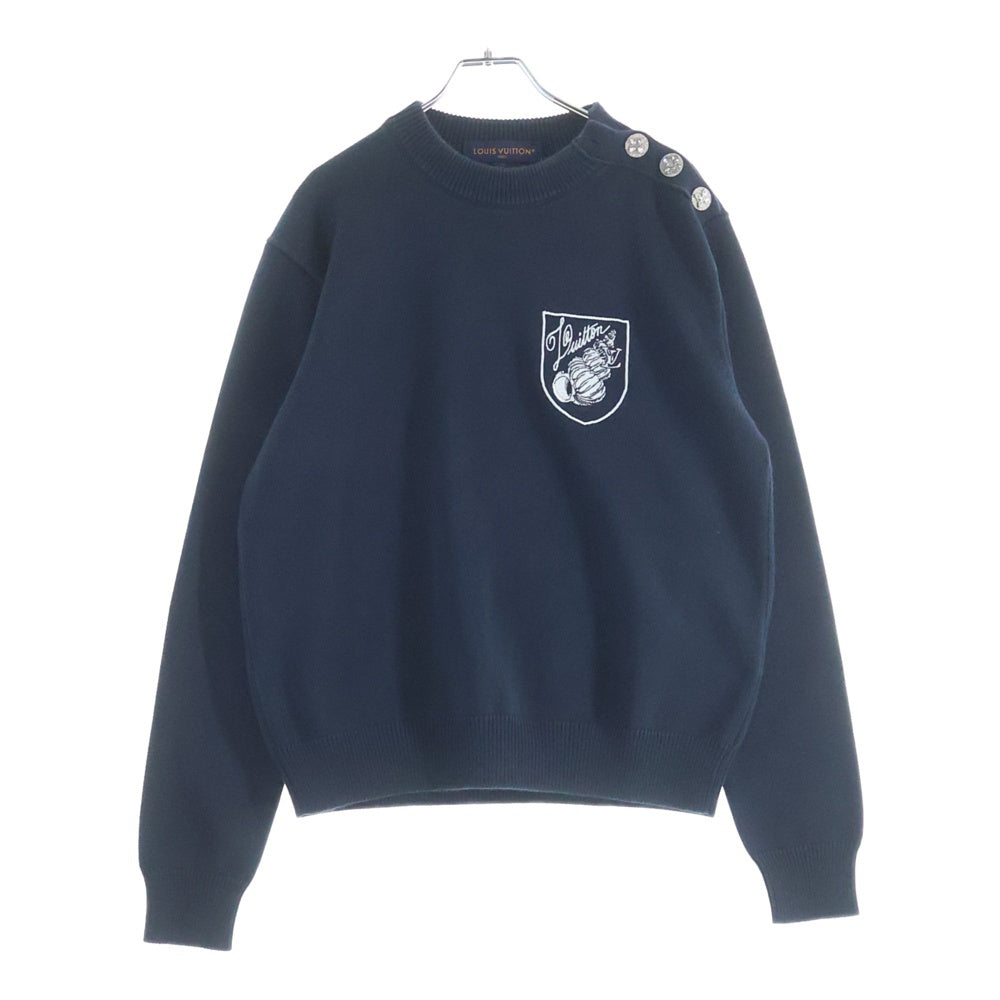LOUIS VUITTON(ルイヴィトン) 24AW Embroidered Cotton Blend Creneck knit エンブロイダリーロゴ クルーネックコットンニット ネイビー RM242MM TBY HRN13W