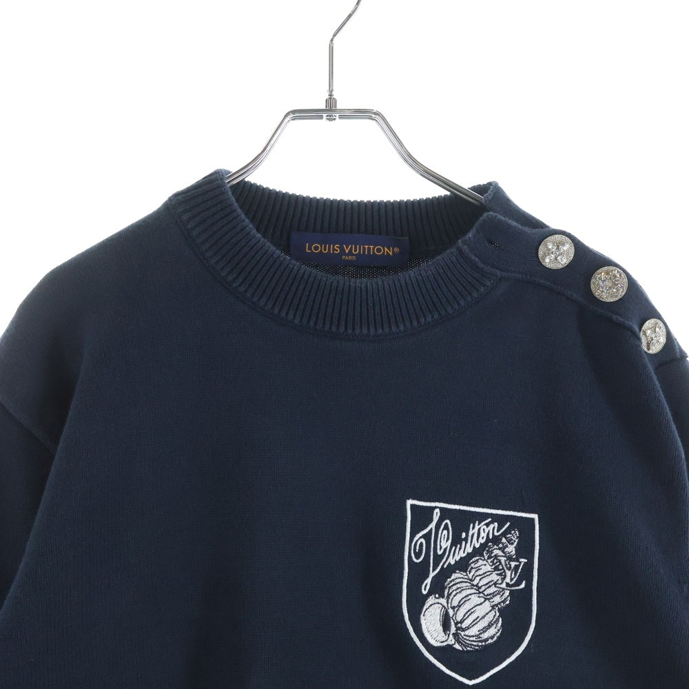 LOUIS VUITTON(ルイヴィトン) 24AW Embroidered Cotton Blend Creneck knit エンブロイダリーロゴ クルーネックコットンニット ネイビー RM242MM TBY HRN13W