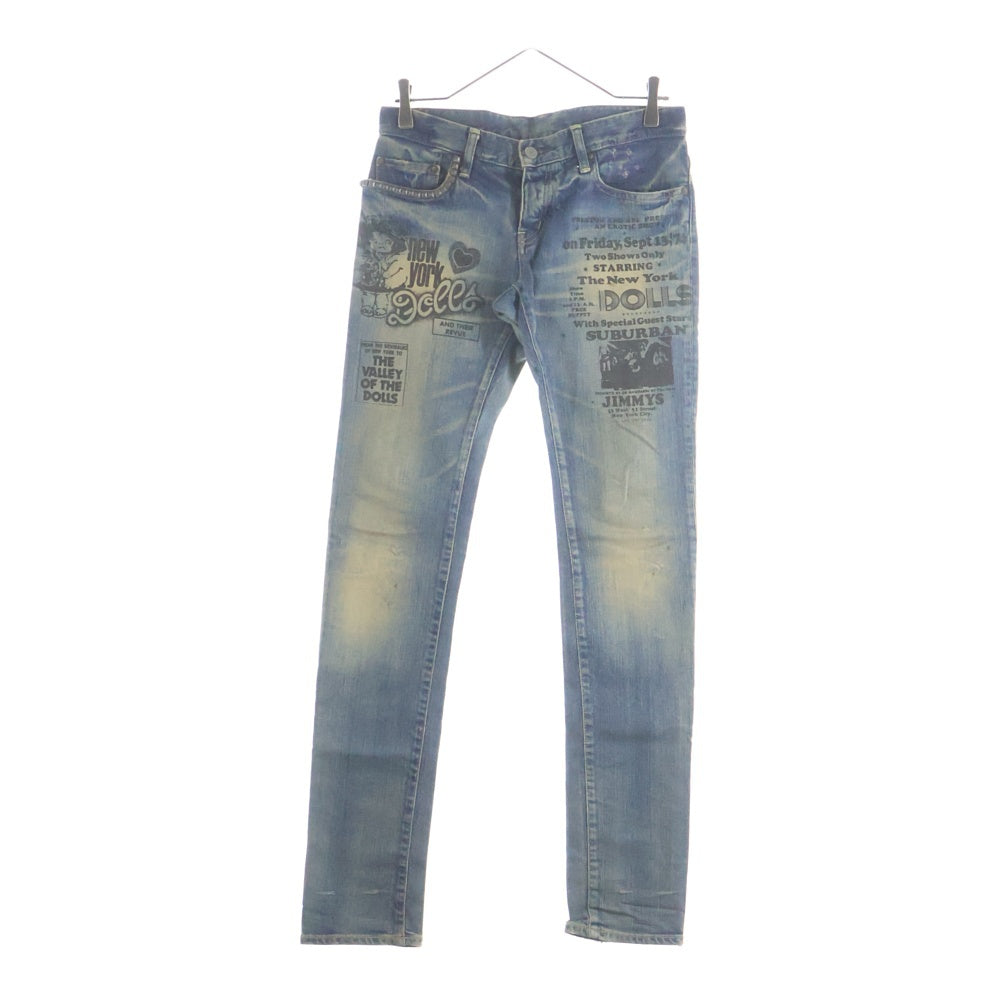 HYSTERIC GLAMOUR(ヒステリックグラマー) ×The New York DOLLS ×ニューヨークドールズ スタッズ プリントデニムパンツ インディゴ 2AP-6092