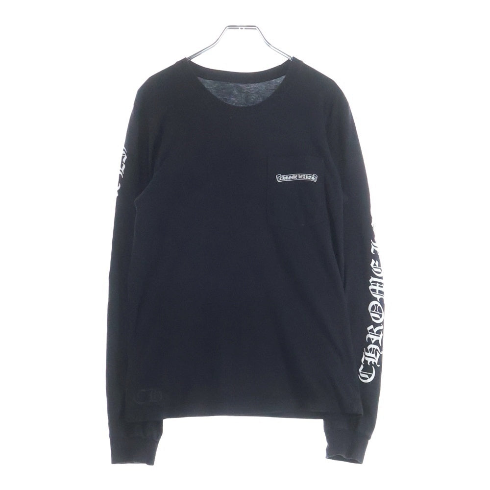 CHROME HEARTS(クロムハーツ) Scroll Logo L/S Pocket T-shirt スクロールロゴ 袖ロゴプリント クルーネック長袖ポケットTシャツ カットソー ブラック