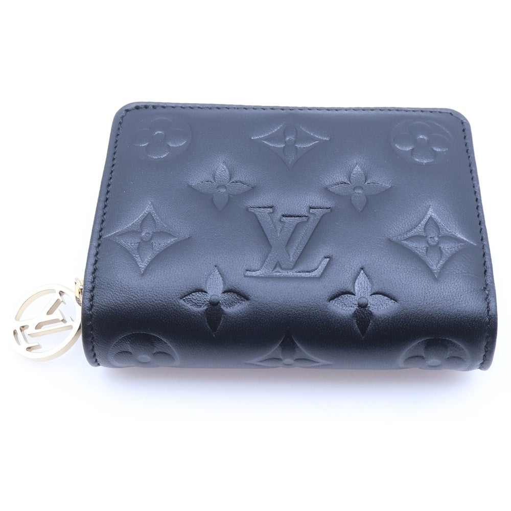 LOUIS VUITTON(ルイヴィトン) ポルトフォイユ ルー モノグラム エンボス ラムスキン レザー ラウンドジップ コンパクトウォレット 二つ折り財布 ゴールド金具 ブラック M81599 RFID レディース