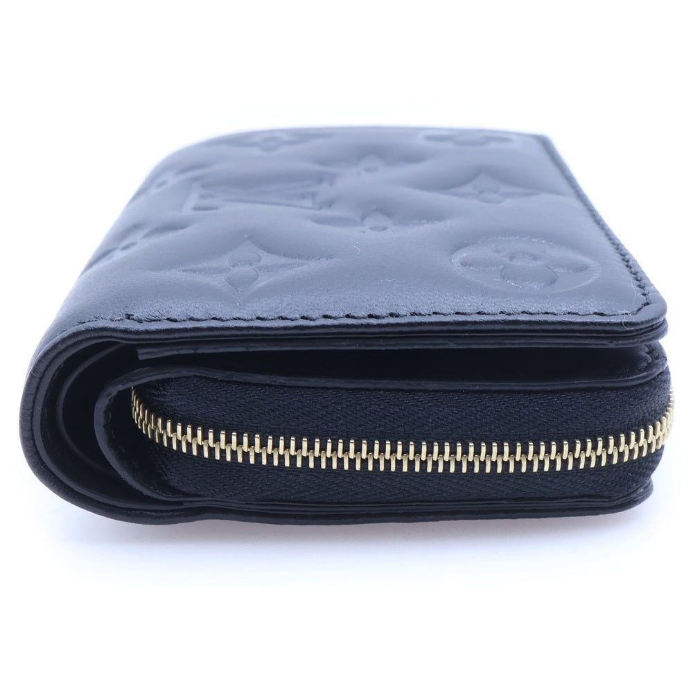 LOUIS VUITTON(ルイヴィトン) ポルトフォイユ ルー モノグラム エンボス ラムスキン レザー ラウンドジップ コンパクトウォレット 二つ折り財布 ゴールド金具 ブラック M81599 RFID レディース