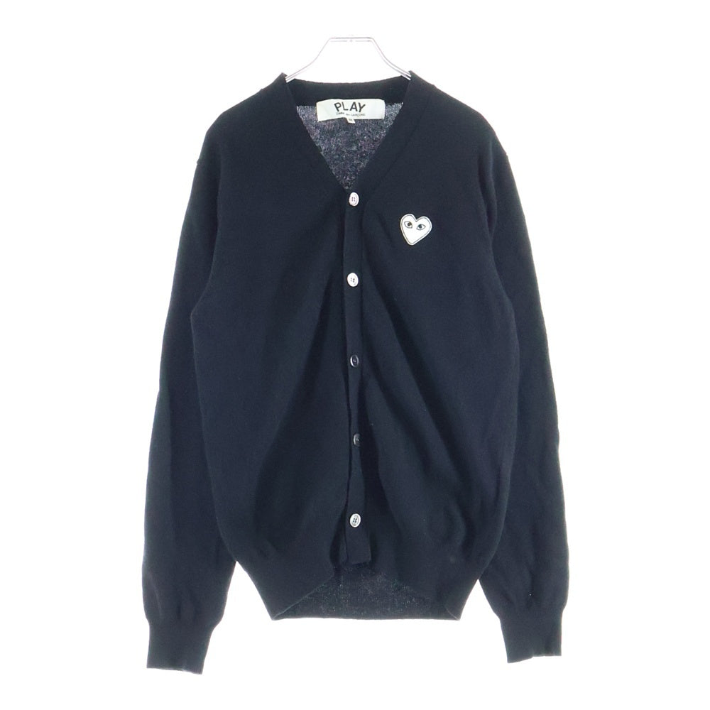 プレイ・コムデギャルソン　ウール・ニット・カーディガン・黒ハートロゴ PLAY COMME des GARCONS(プレイコムデギャルソン) ハートロゴパッチ
