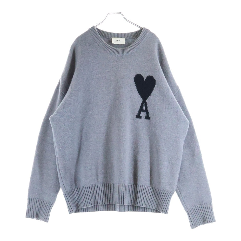 AMI Alexandre Mattiussi(アミアレクサンドルマテュッシ) Knit Sweater ハートロゴ クルーネック ニットセーター グレー