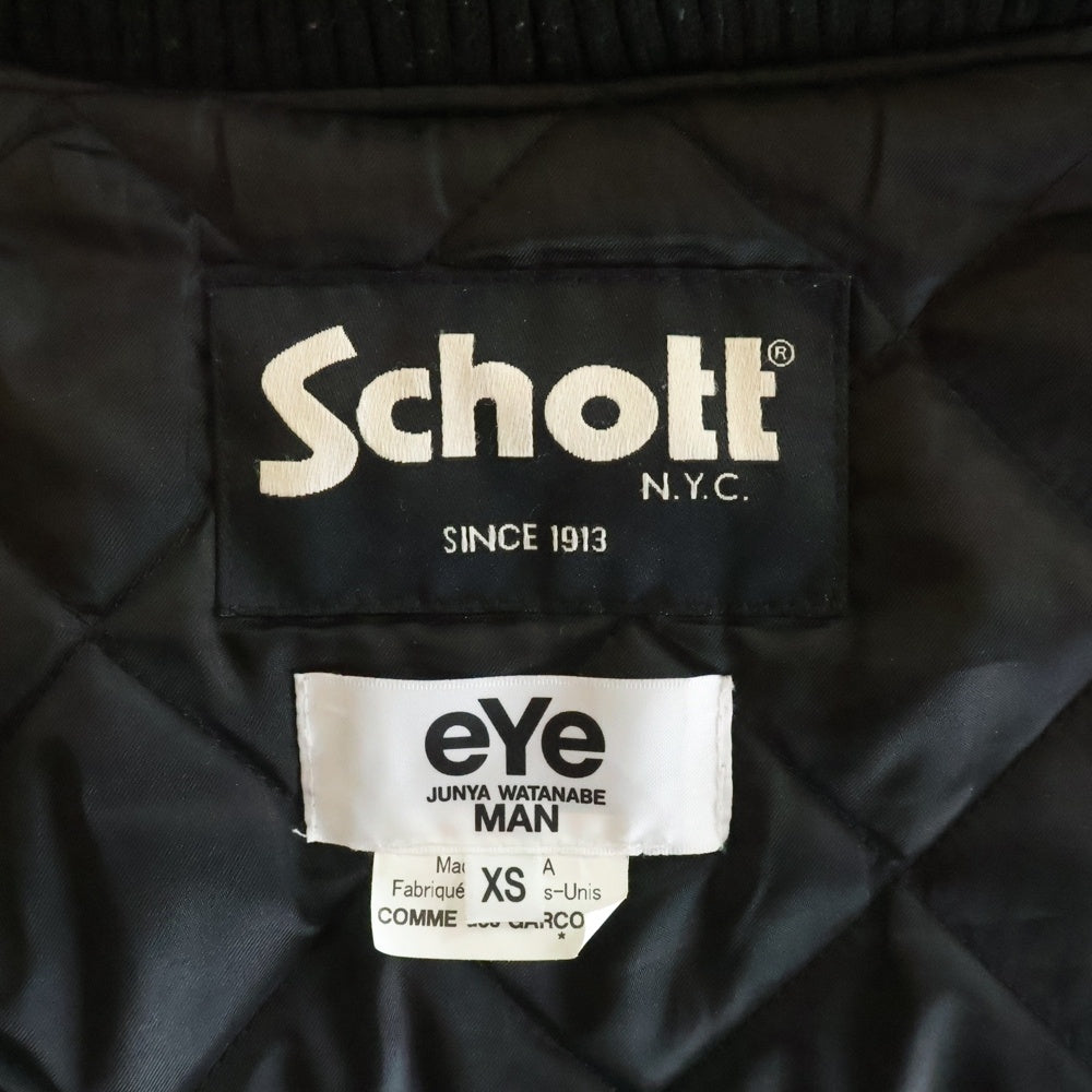 JUNYA WATANABE COMME des GARCONS(ジュンヤワタナベ コムデギャルソン) ×SCHOTT W-NAME JACKET Wネーム スタジアムジャケット バックロゴデザインジャケット ブラック/ホワイト WN-J901