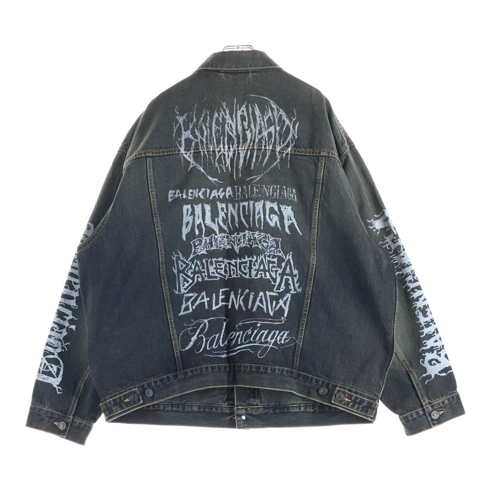 BALENCIAGA(バレンシアガ) 24SS LARGE FIT JACKET WASHED BLACK PAGODA 773804 TBP47 メタルロゴ ラージフィットデニムジャケット ブラック
